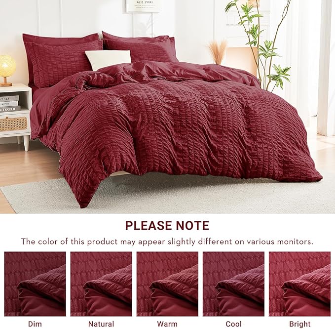 HYMOKEGE Burgundy Full Size Comforter Sets Seersucker 7 Pieces, All Season - Image 6