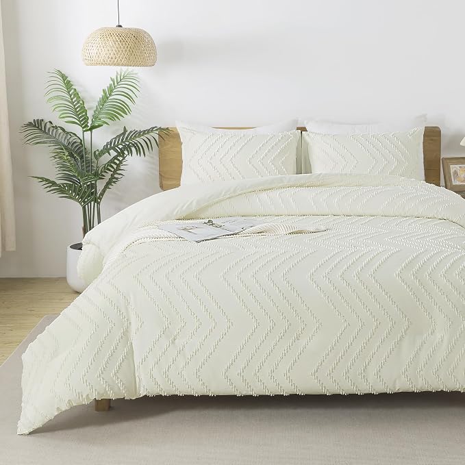 Andency Ivory Oversized Super King Comforter Set, Boho Soft Warm Tufted Neutral - Image 6