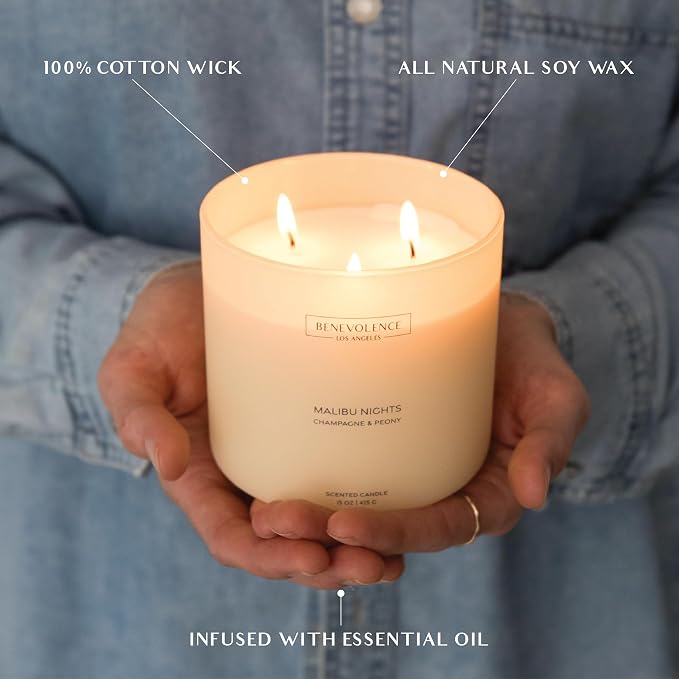 Champagne & Peony – Benevolence LA Large 3-Wick Scented Candle - Image 4