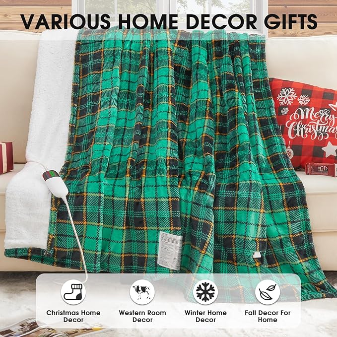 Green Heated Blanket Electric Twin Size 62X84, Christmas Heating Blanket - Image 6