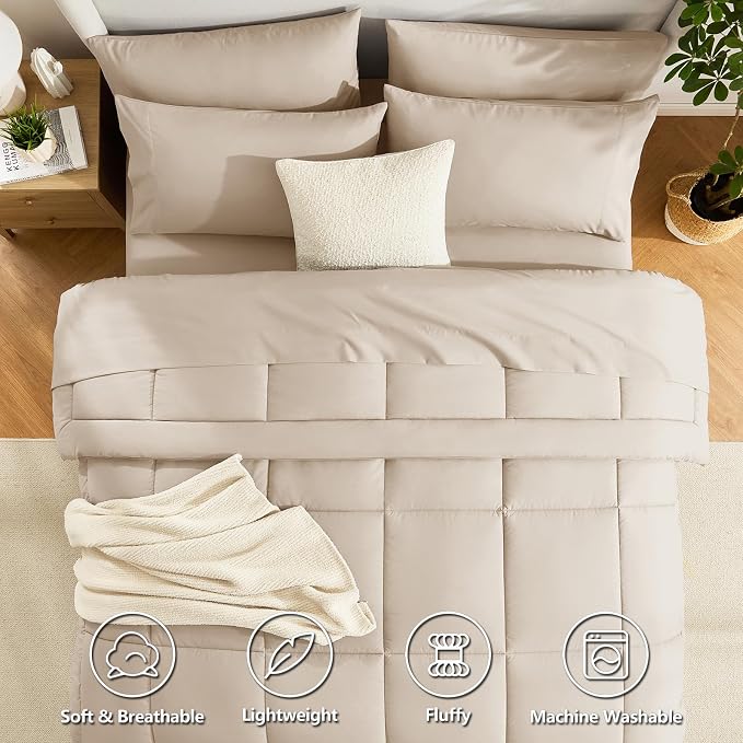 CozyLux Queen Comforter Set Wheat, 7 Pieces Bed in a Bag, Wheat Comforters - Image 2