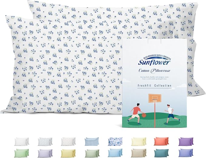Sunflower King Pillowcases Set of 2, 100% Cotton King Size Pillow Cases 2 by SunflowerHometexUS