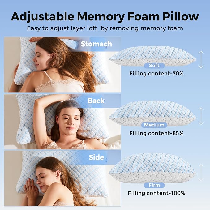 puredown® King Size Pillows Set of 2, Shredded Memory Foam Pillows, Cooling - Image 3