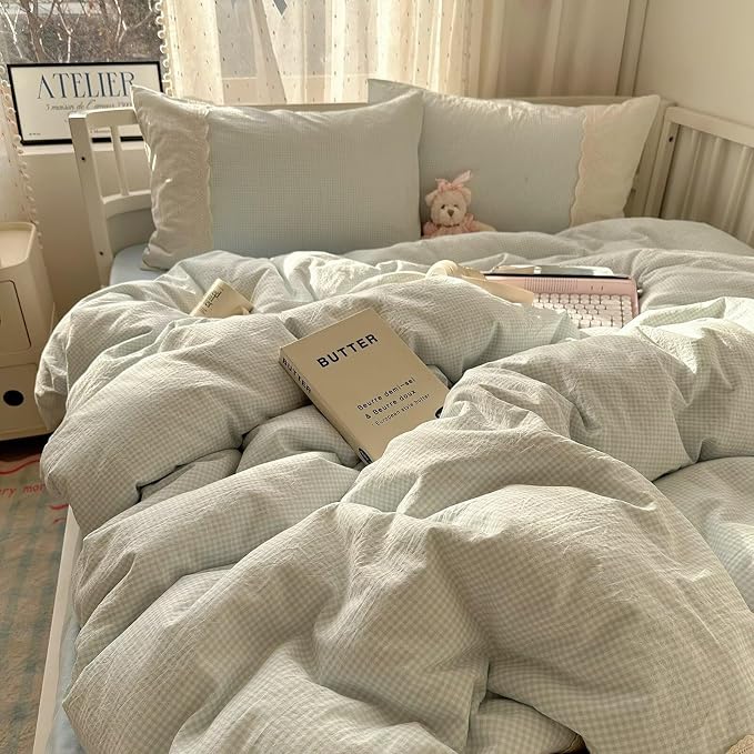 MKXI Blue Gingham Duvet Cover Set King Size - Image 7