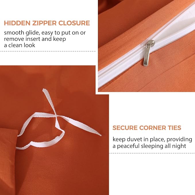 JSD Burnt Orange Duvet Cover Set Twin Size, 2 Piece Microfiber Kids Duvet Cover - Image 3