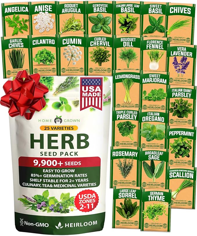 HOME GROWN 25 Herb Seeds for Planting 8, 700+ Non-GMO Heirloom Seeds | Extra by HOMEGROWN