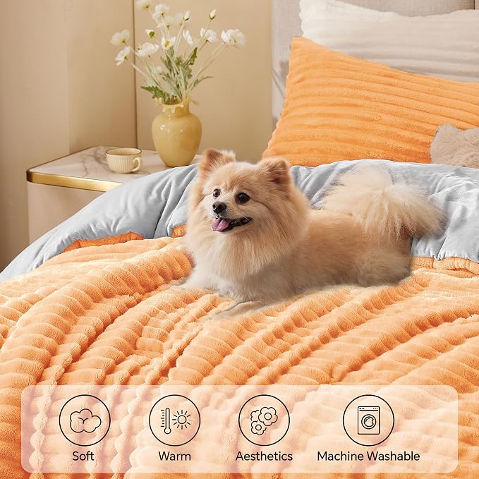 BEDELITE Fleece Queen Comforter Set -Super Soft & Warm Fluffy Coral Bedding - Image 3