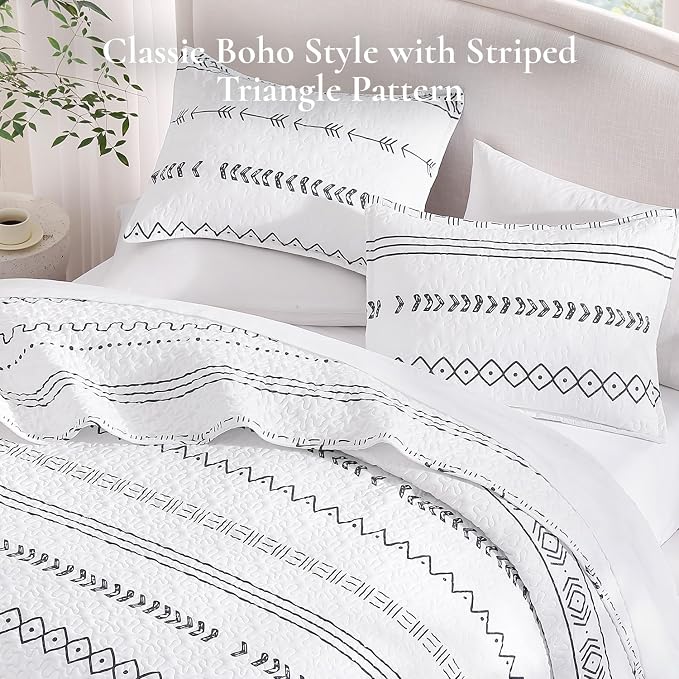Andency White Oversized Super King Quilt Set, 3 Pieces Boho Lightweight Soft - Image 4