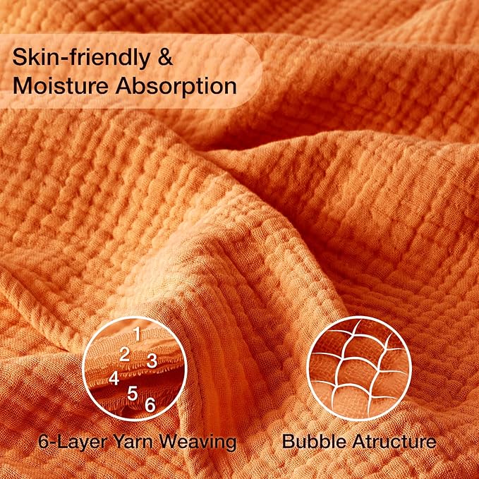 100% Cotton Muslin Blanket King 108" x 90", 6 Layers Breathable and Lightweight - Image 4