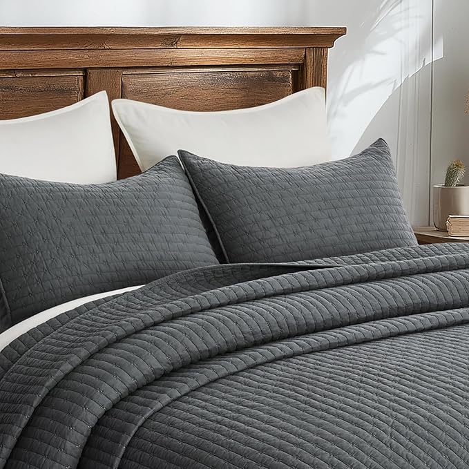 EVERGRACE Cross Stitch Pre-Washed Cotton Quilt Bedding Set King Size, Oversized - Image 2