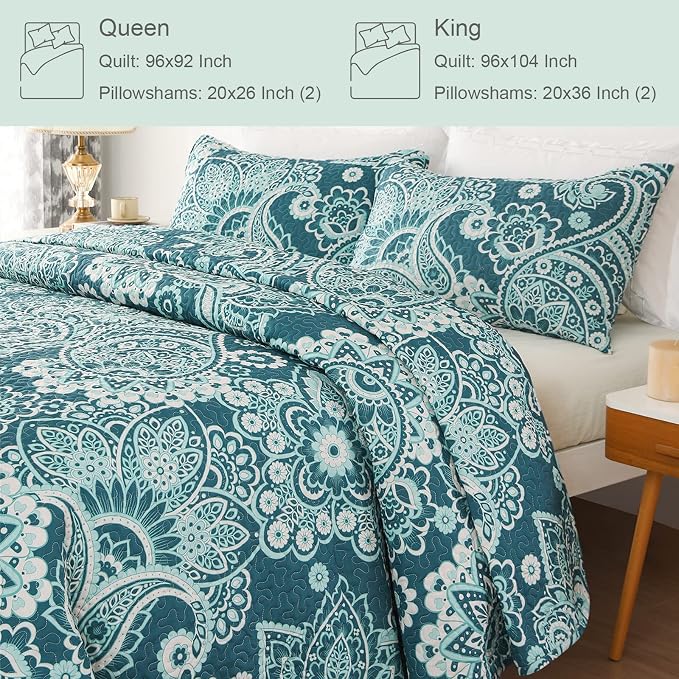 Whale Flotilla Reversible Printed Quilts Queen Size, Extra Soft Boho Paisley - Image 4