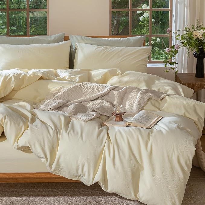 MooMee Bedding Duvet Cover Set 100% Washed Cotton Linen Like Textured - Image 9