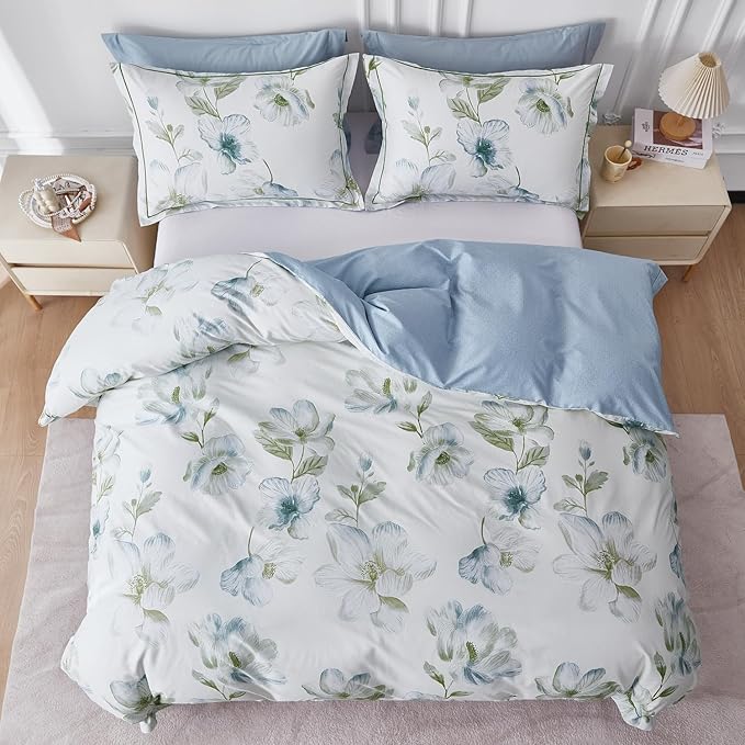 OAITE Duvet Cover Set Queen Size Floral Pattern 500 Thread Count Ultra Soft - Image 4