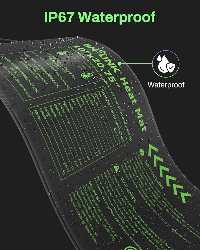 BN-LINK Seedling Heat Mats for Seed Starting 10" x 20.75", 6 Pack Waterproof - Image 3