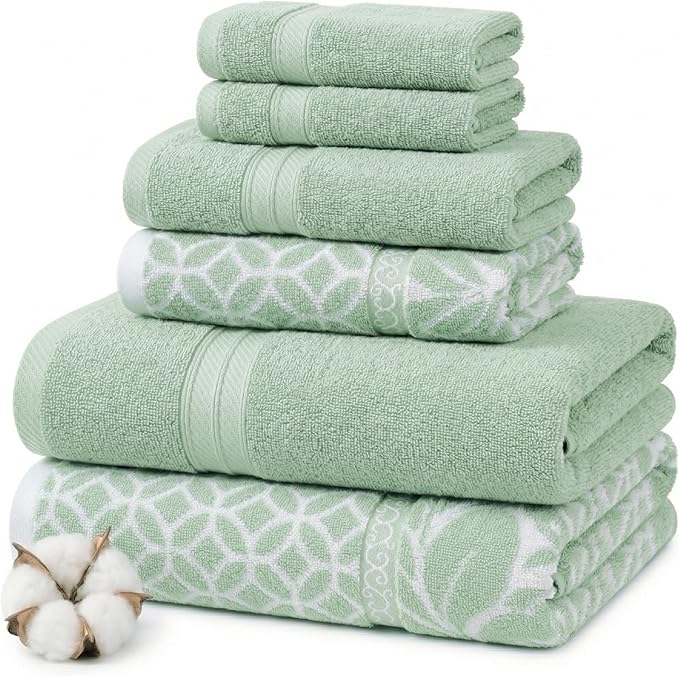 Modern Threads Botanical Vine 6-Piece 100% Cotton Towel Set – Reversible Yarn by ModernThreads
