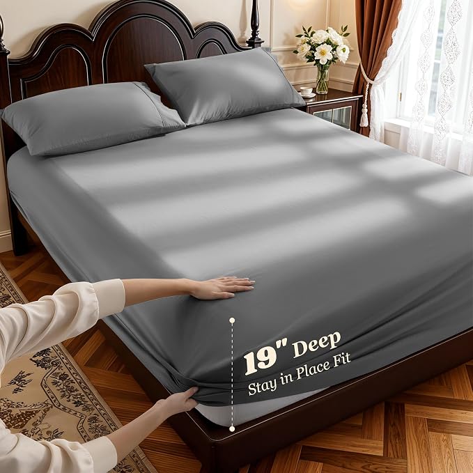 LBRO2M 100% Cotton Sheets Set Deep Pocket 19", 1000 Thread Count California - Image 2