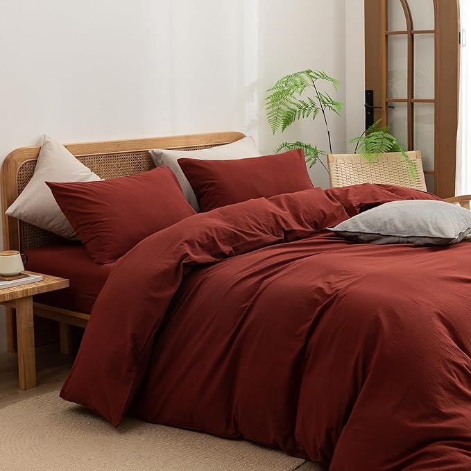 BESTOUCH Duvet Cover Set 100% Washed Cotton Linen Feel Super Soft Comfortable - Image 2