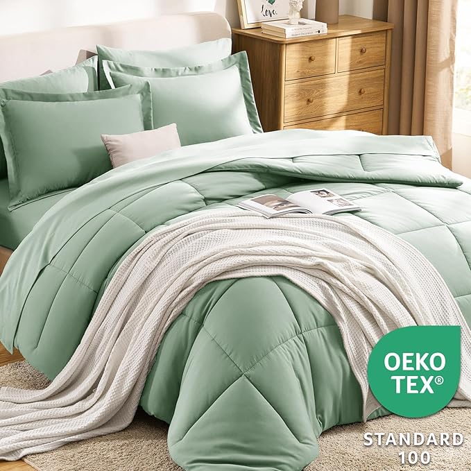 CozyLux Queen Comforter Set Sage Green - Image 3