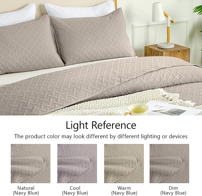 FLYMME Twin Quilt Set, Lightweight Taupe Bedspreads, Basket Weave Pattern - Image 5