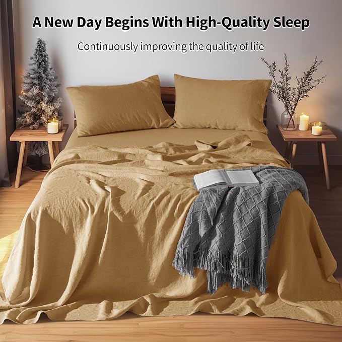 LBRO2M 100% Pure Linen Sheet Set Deep Pocket Up to 16" Bed Sheets Sets - Image 3