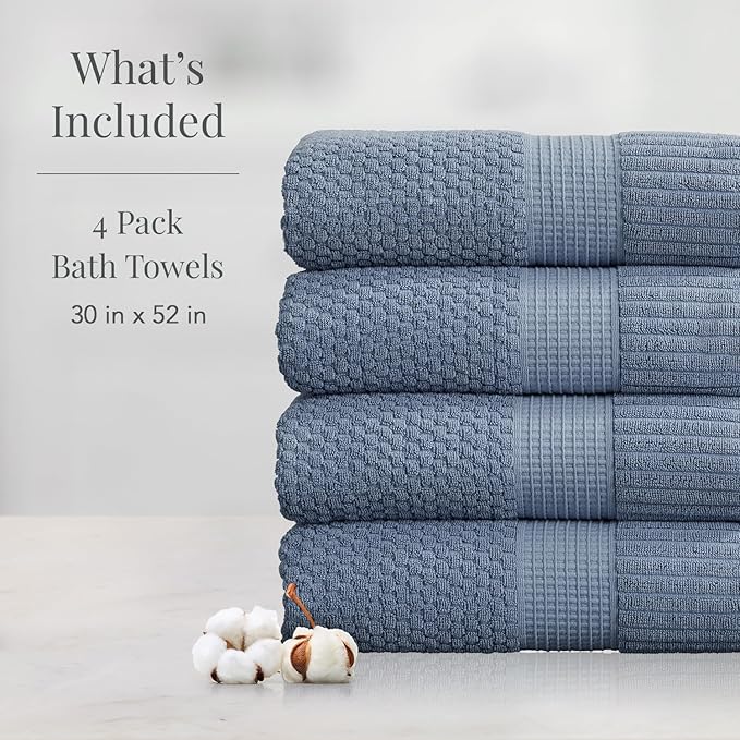 NY Loft 100% Cotton Bath Towel Set of 4 | Blue Towels | Oeko-TEX® Standard 100 - Image 2