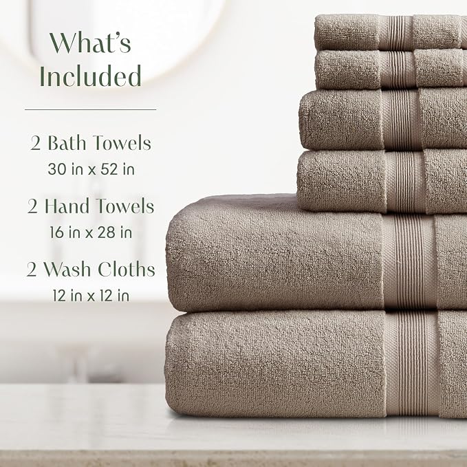 Springtree Home Luxury Bamboo Rayon Bath Towel Set 6 Piece Set | 35% Bamboo - Image 2