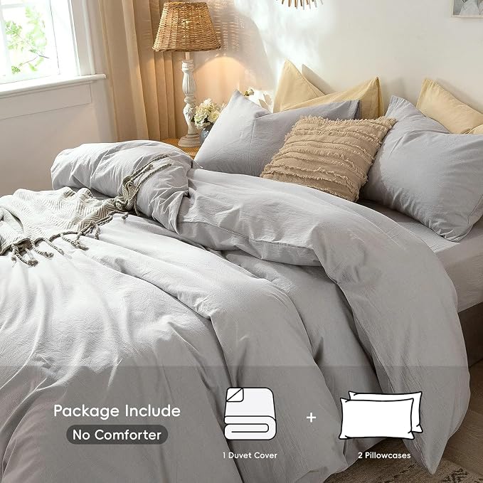 MooMee Bedding Duvet Cover Set 100% Washed Cotton Linen Like Textured - Image 2