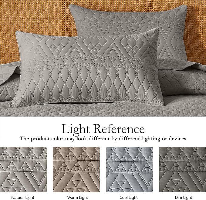 akkialla King/Cal King Size Quilt Bedding Set, Dark Grey Lightweight Microfiber - Image 5