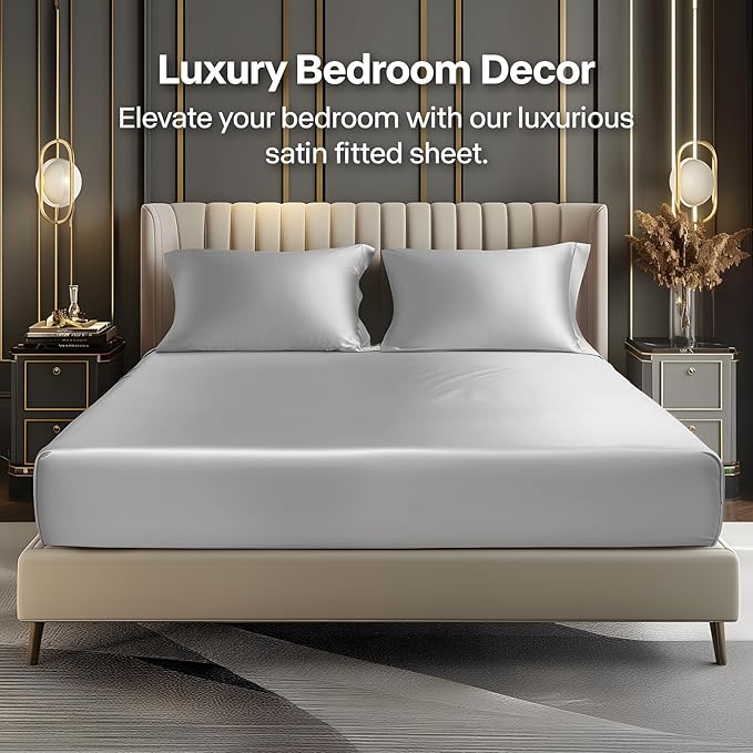 BEDELITE Satin Fitted Sheet and Pillowcase Set, Luxury Soft Similar to Silk - Image 2