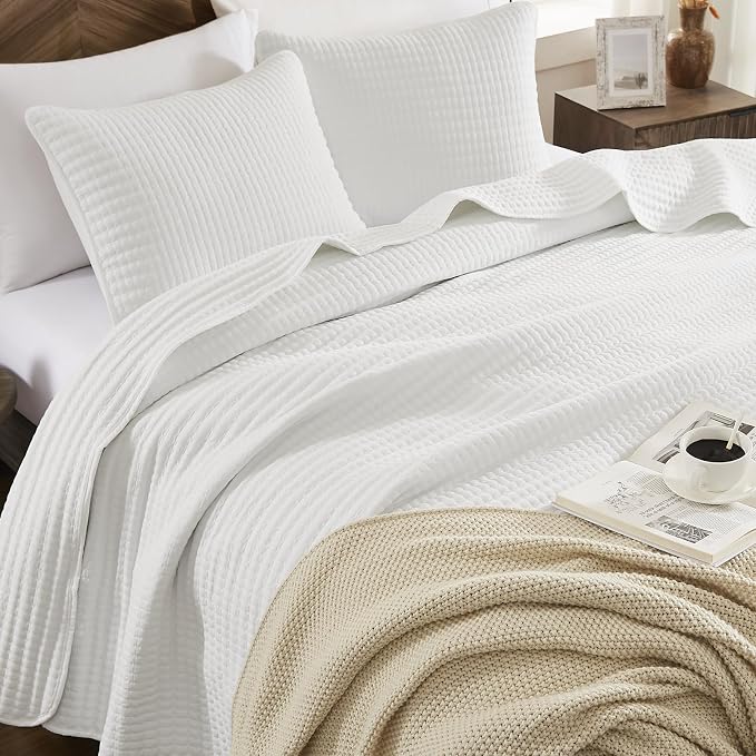 WRENSONGE White Quilt Set Queen Size-3 Pieces Lightweight Bedspreads Summer - Image 2