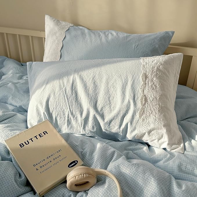 mixinni Blue Gingham Duvet Cover King Size - Image 7