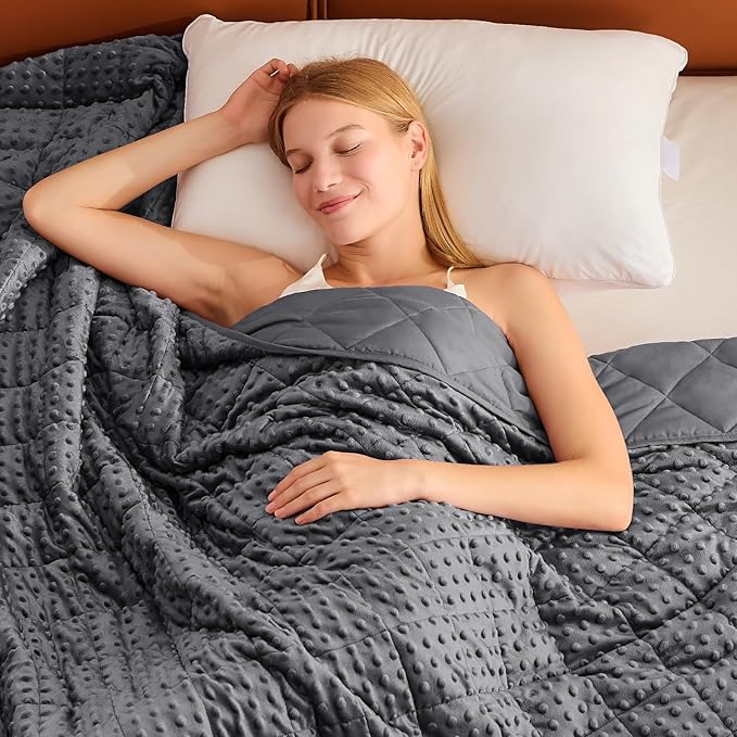 Grey Weighted Blanket for Adults 12lbs, Twin Full Size Cooling Minky Heavy by BETU