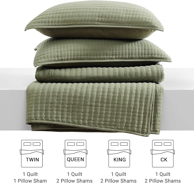 WRENSONGE Queen Quilt-3 Pieces Lightweight Bedspreads Olive Green Queen Size - Image 8