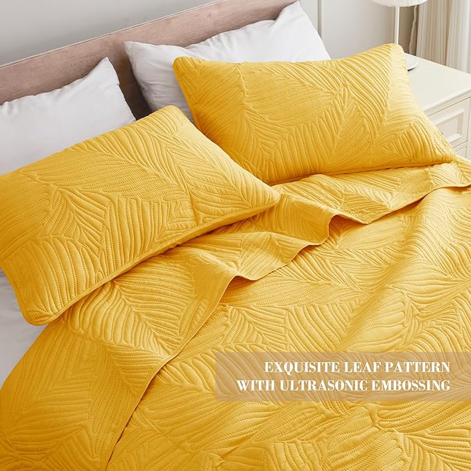 Exclusivo Mezcla Queen Quilt Bedding Set, Lightweight Yellow Quilts Queen Full - Image 3