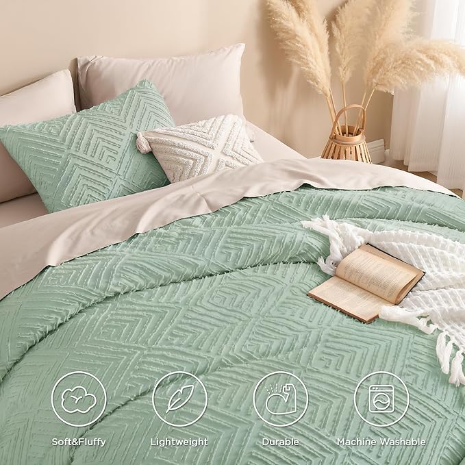 Andency Comforter Oversized King Size Set 120"x98", 3 Pieces Sage Green Soft - Image 4
