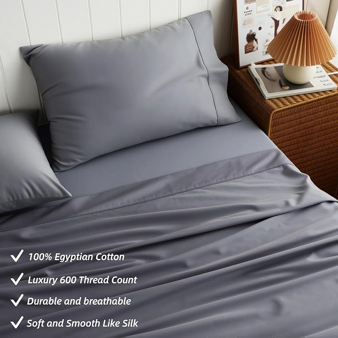 Cotton Flat Sheets Only, 600 TC 100% Cotton Flat Sheet Top Sheet Only, Full - Image 2