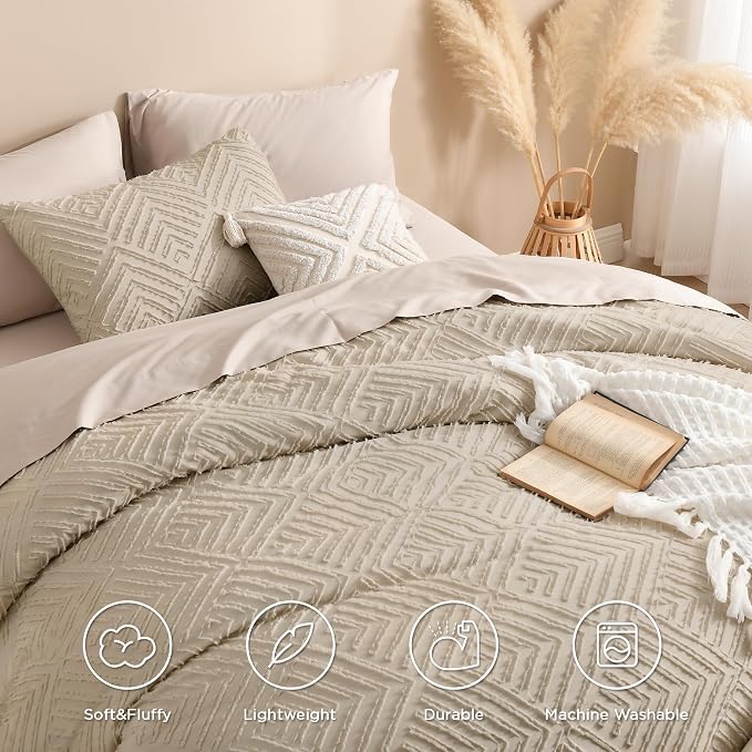 Andency Khaki King Size Comforter Set, 3 Pieces Boho Soft Bedding Set & - Image 4