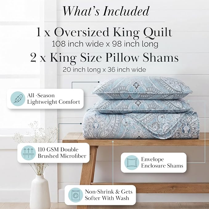 Southshore Fine Living, Inc. Oversized Quilt King Size Bedding Set, Lightweight - Image 2