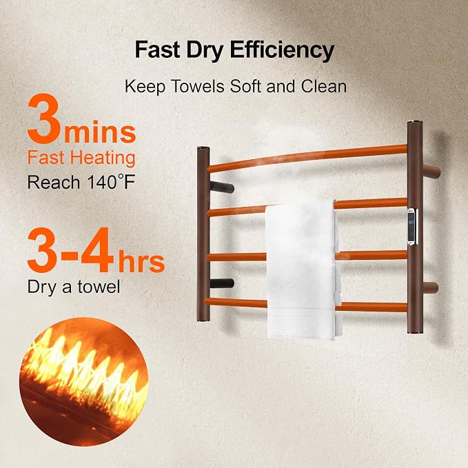 Towel Warmer with Built-in Timer Bathroom Wall Mounted Bath Towel Heater - Image 5