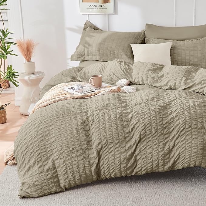 HYMOKEGE Linen Full Size Comforter Sets Seersucker 7 Pieces, All Season Luxury - Image 2