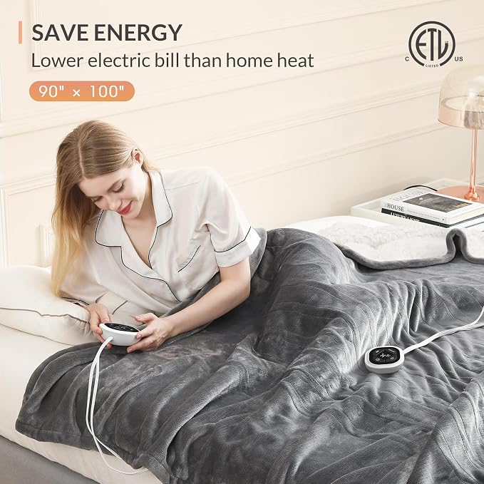 HOMLYNS LuxeHeat Heated Blanket Electric Blanket King Size, Soft Flannel Sherpa - Image 6