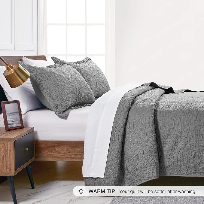 Love's cabin Twin Quilt Set Grey Bedspreads - Image 4