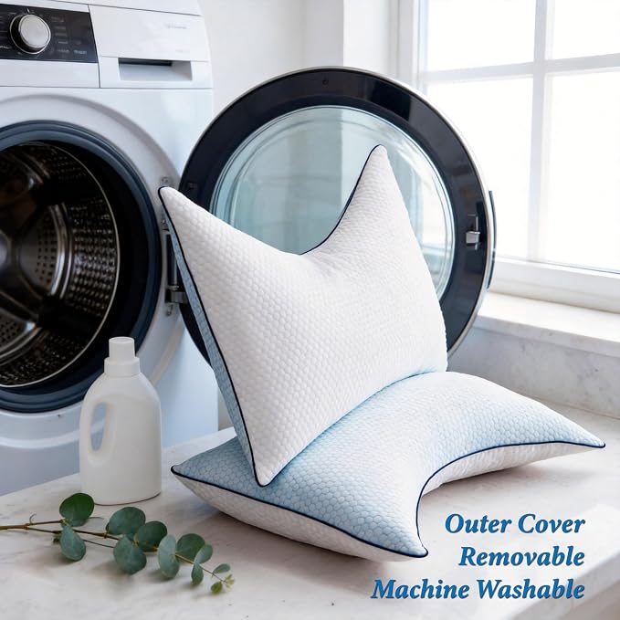 Cooling Pillow Queen Size Set of 2, Shredded Memory Foam Adjustable Loft - Image 8