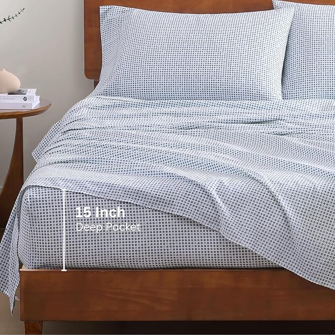 LANE LINEN Eco Friendly 100% Organic Cotton Queen Bed Sheets Set, Printed - Image 4