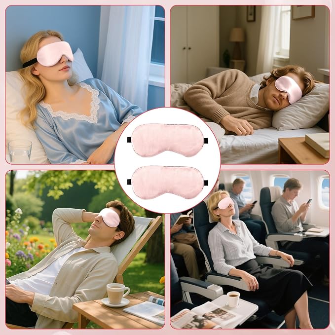 2 PCS Pink Satin Sleep Masks, Adjustable Silk Eye Mask - Image 7