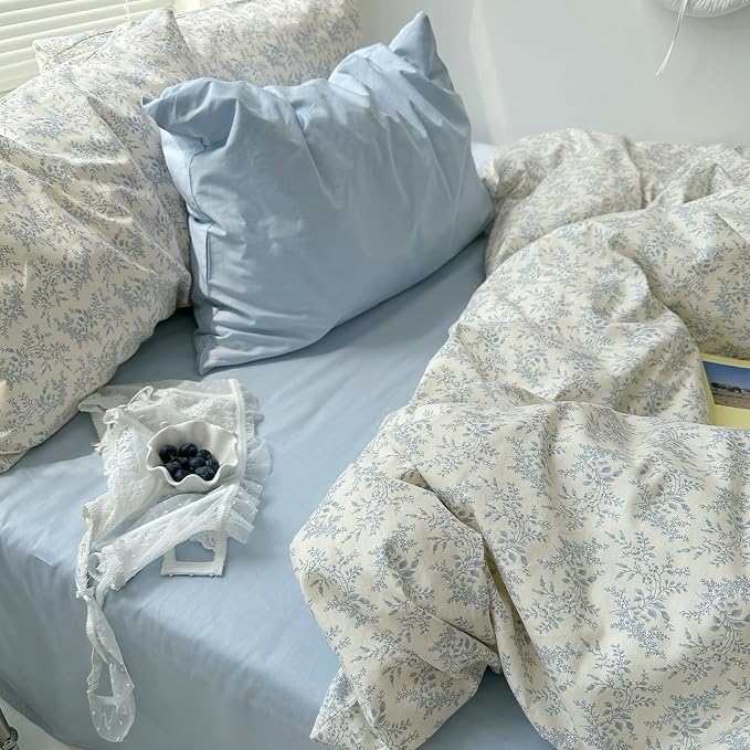 mixinni Blue Floral Duvet Cover Queen Size - Image 4