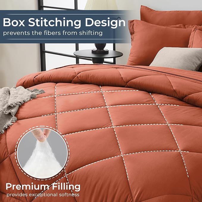 HEVUMYI Burnt Orange Full Comforter Set - Image 4