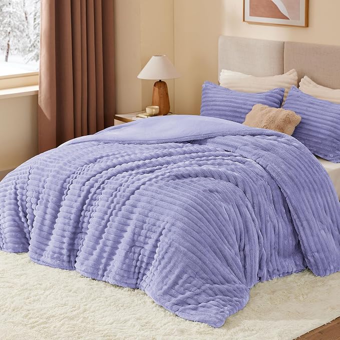 BEDELITE Fleece Twin Comforter Set -Super Soft & Warm Fluffy Lavender Bedding - Image 2