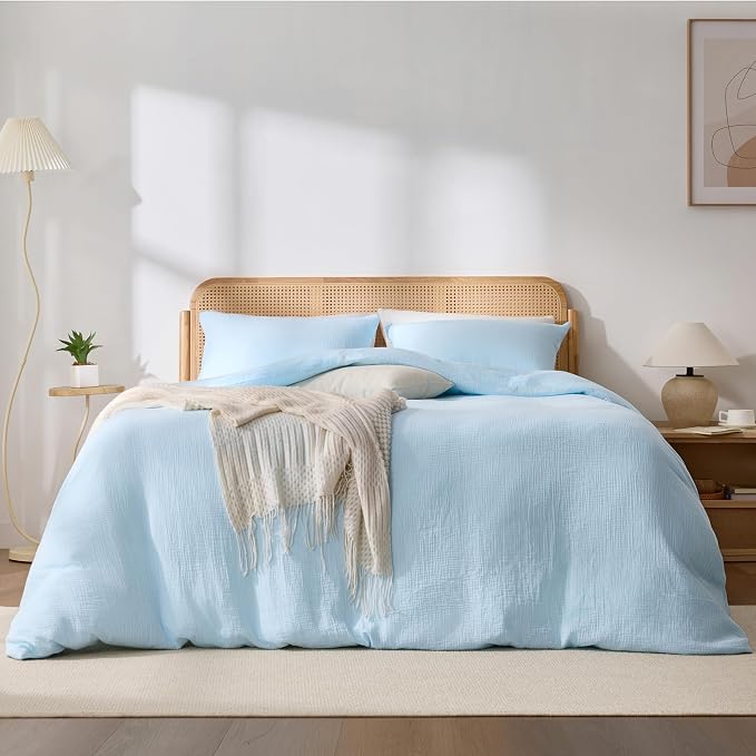 Blue Duvet Cover Queen Size, 100% Sandwashed Cotton Soft Queen Duvet Cover Set - Image 5