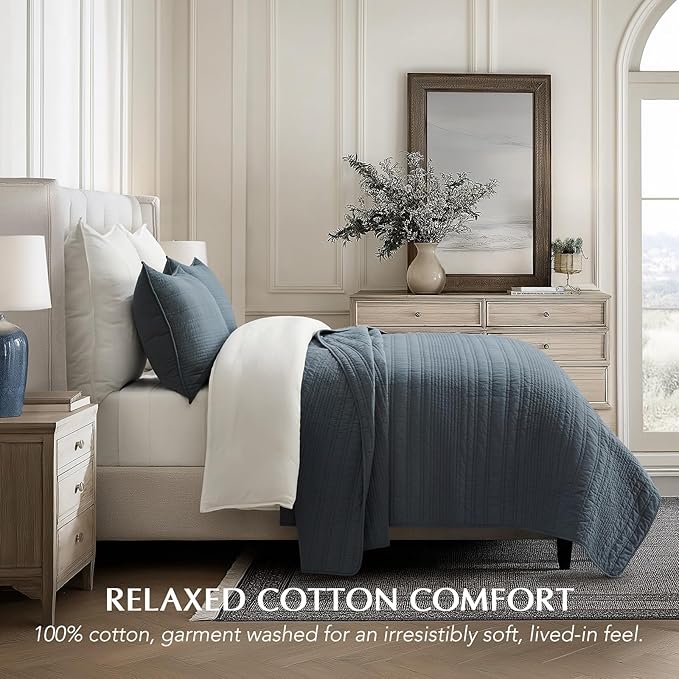 EVERGRACEHOME 100% Cotton Modern Lines Quilt Set King Size, Pre-Washed Soft - Image 2
